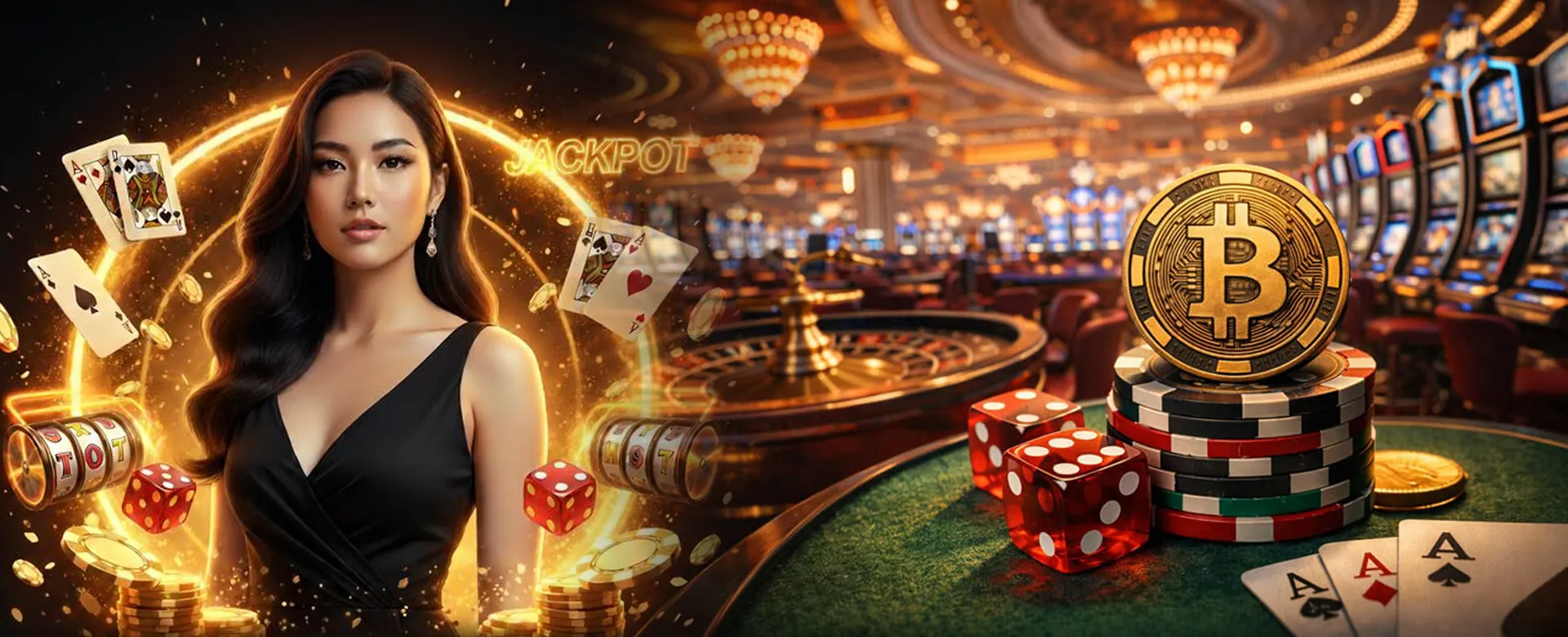 Dynamic background image of a vibrant online casino with JL Budi Utomo branding